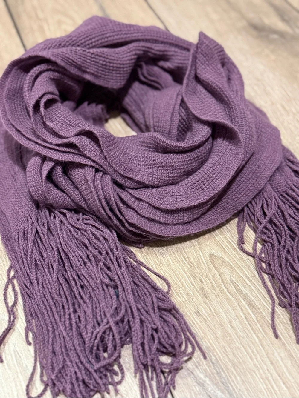Ruffle Knit Fringe Scarf Plum Long Soft Stretch Wrap Shawl Renee’s NYC